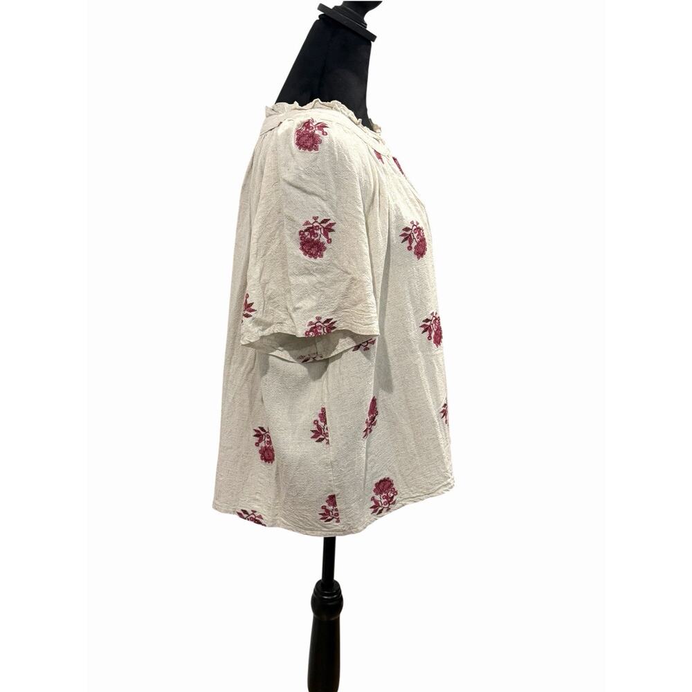 Solitaire Women’s Linen Blend Peasant Blouse SZ 2X Boho Floral Stitch Ruffle - Picture 5 of 14